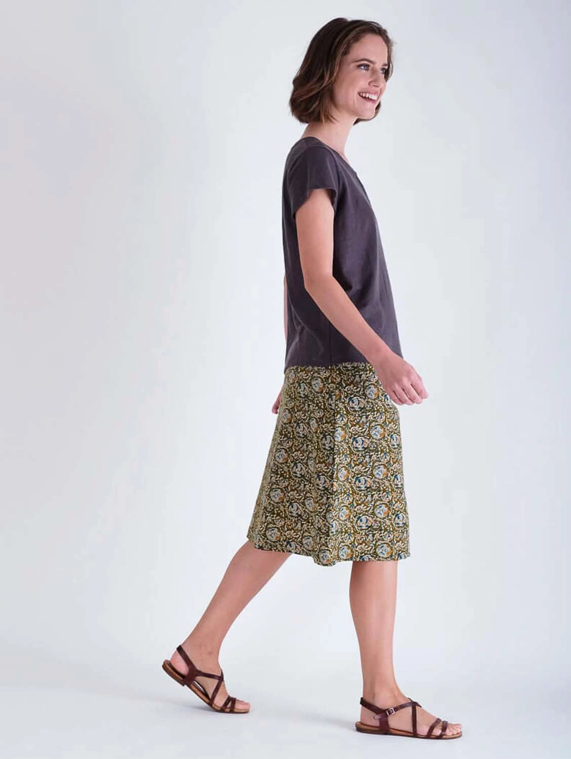 Velma Cotton A-line Skirt | Olive Paisley Print