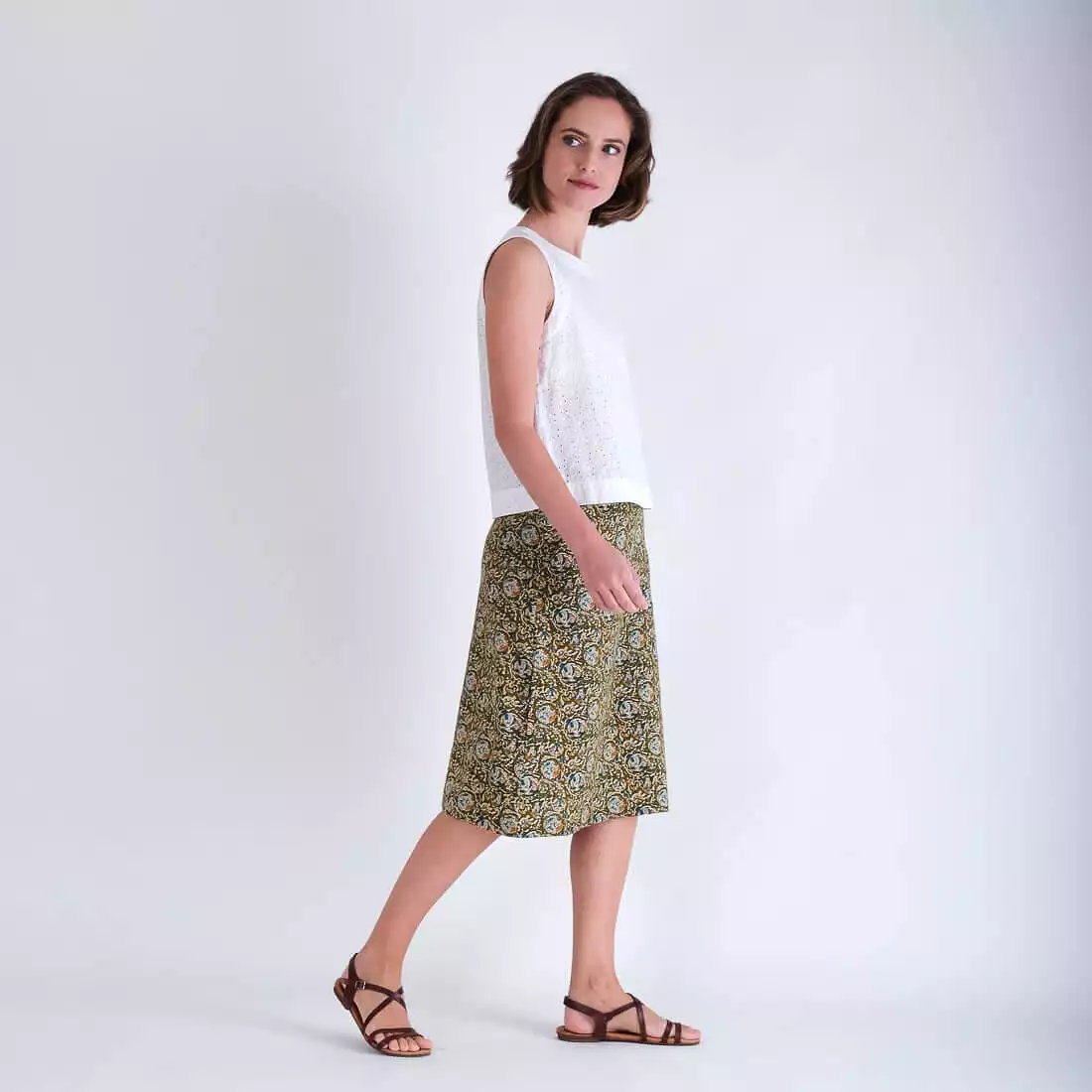 Velma Cotton A-line Skirt | Olive Paisley Print