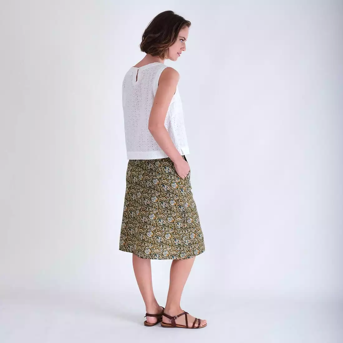 Velma Cotton A-line Skirt | Olive Paisley Print