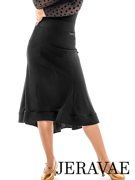 Victoria Blitz Loren Black Latin Practice Skirt with Elastic Waistband and Flared Asymmetrical Hem PRA 884 in Stock