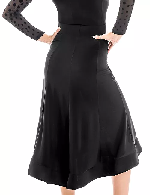 Victoria Blitz Loren Black Latin Practice Skirt with Elastic Waistband and Flared Asymmetrical Hem PRA 884 in Stock