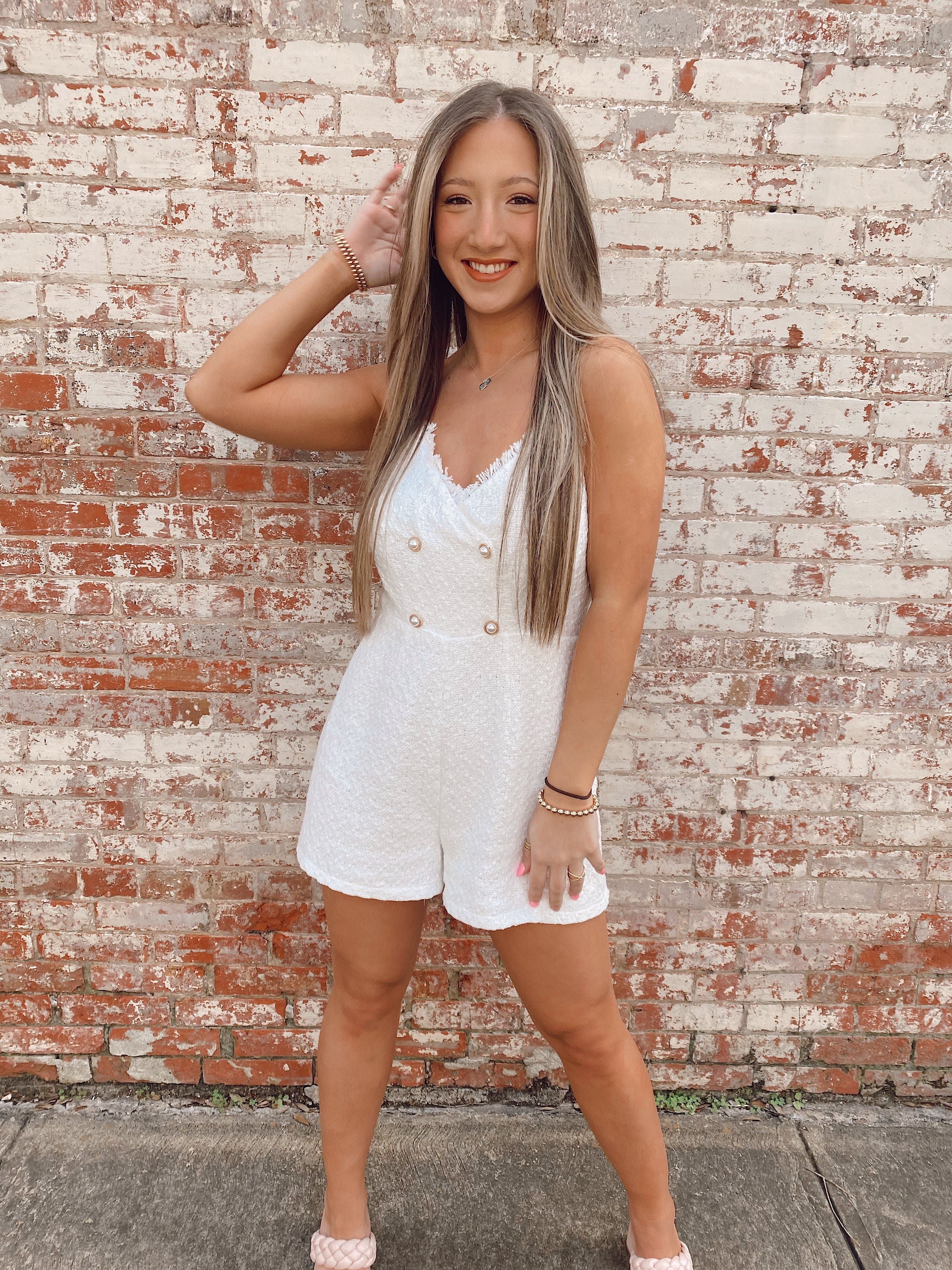 White Tweed Chain Romper