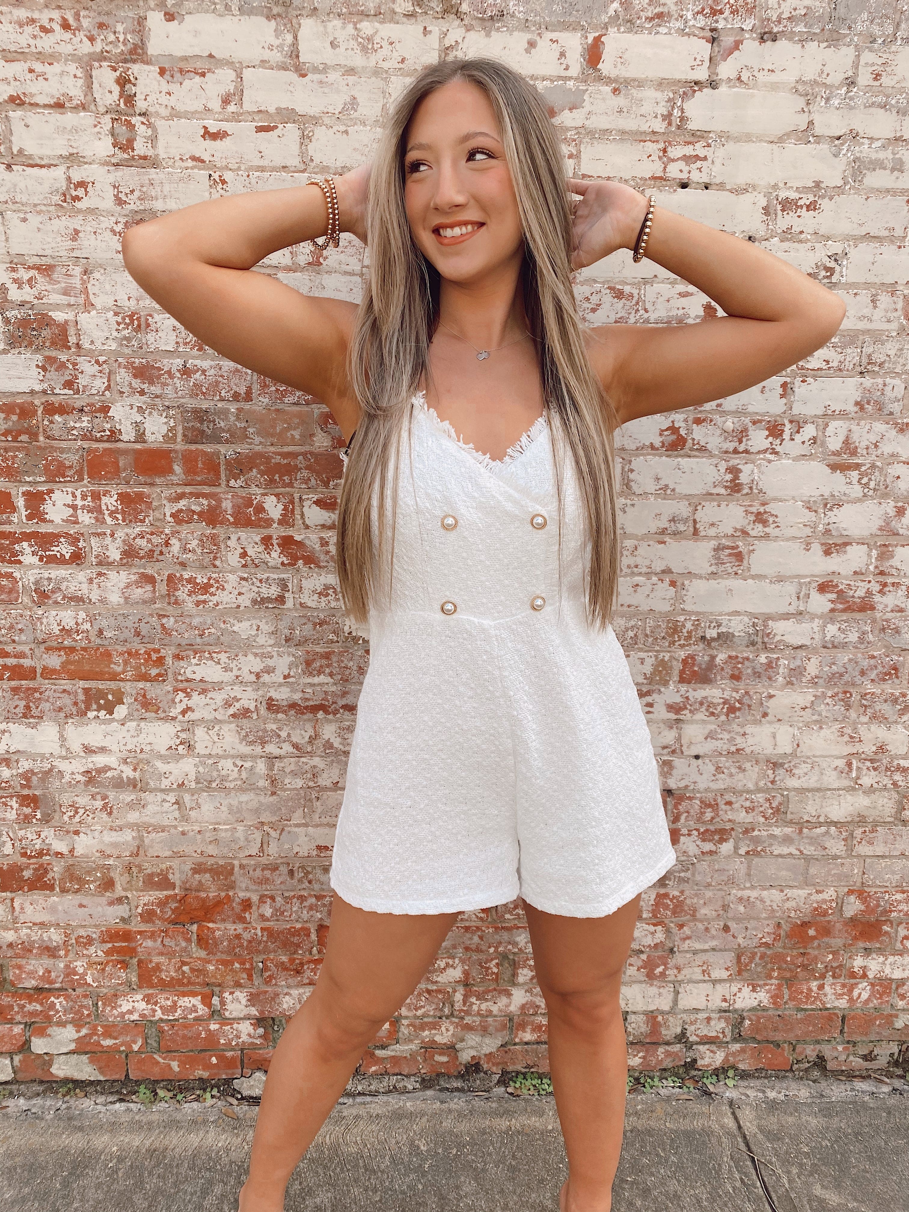 White Tweed Chain Romper