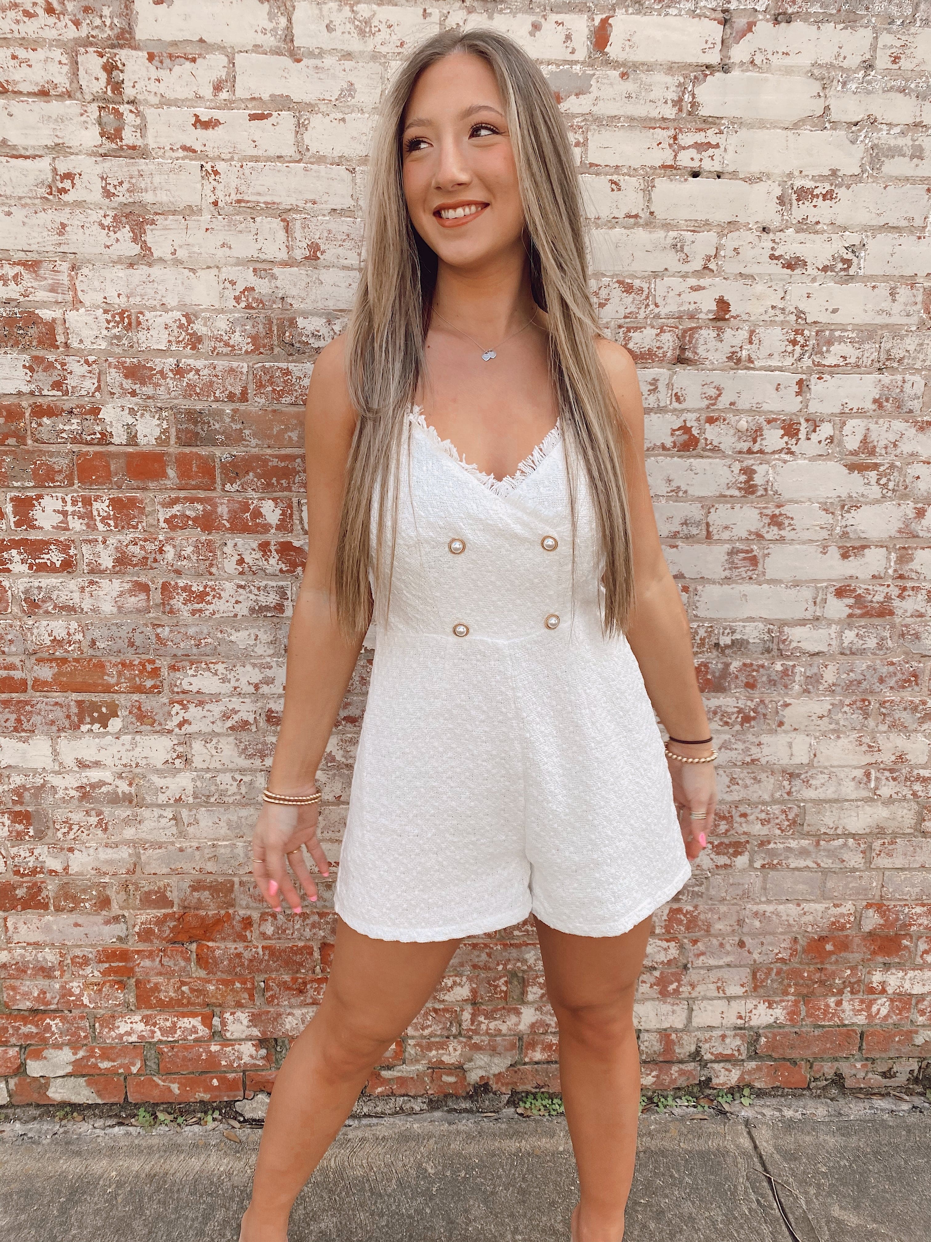 White Tweed Chain Romper