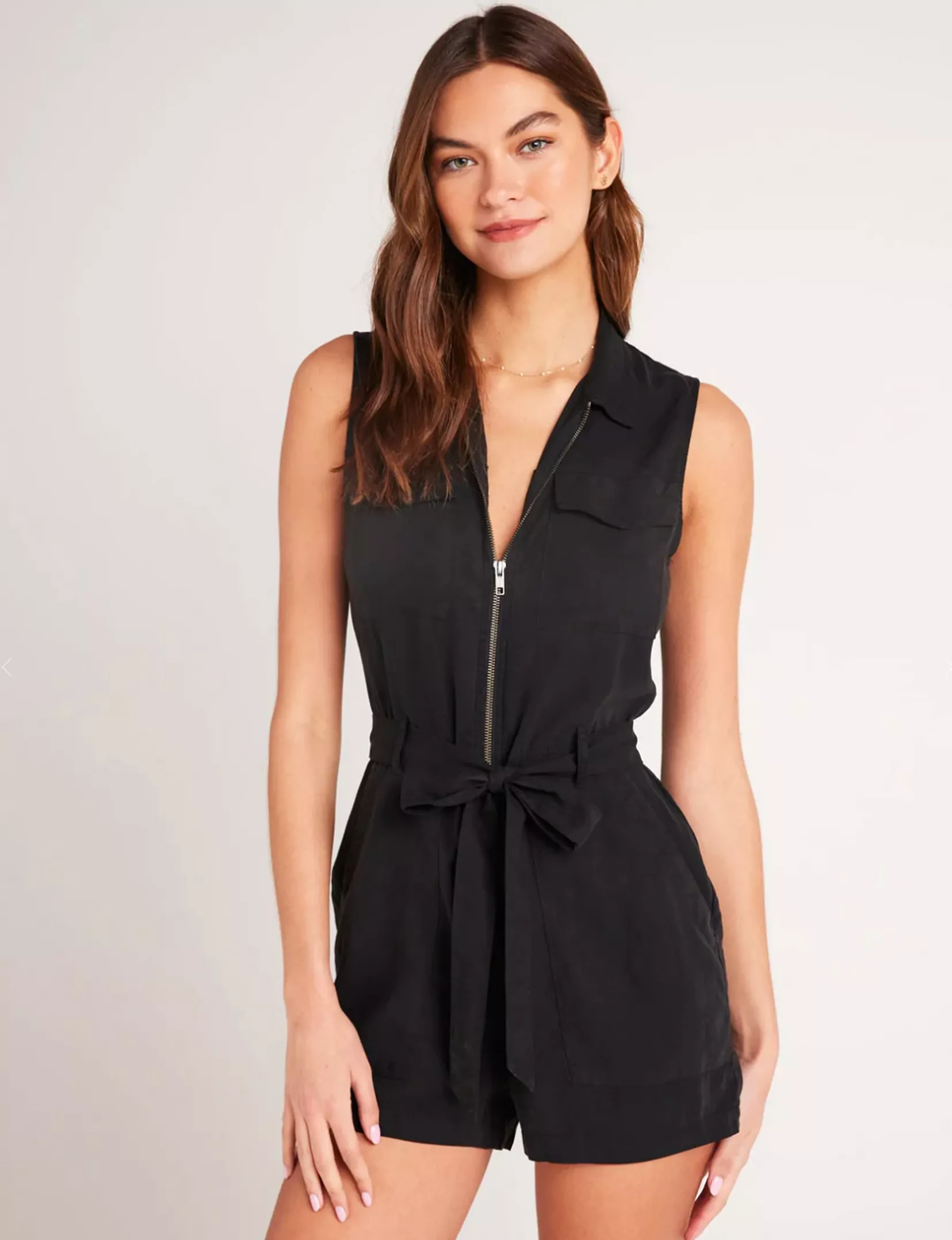 Zip Front Romper, Vintage Black